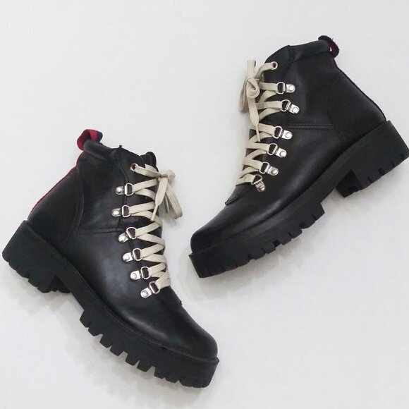 STEVE MADDEN Platform BAM Boots Chunky NY90 Stripes Leather Combat